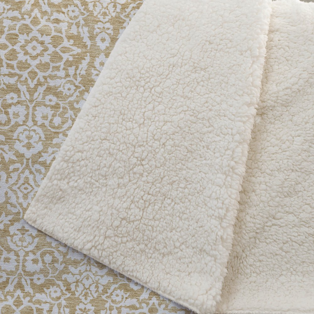 Premium Machine Washable ASB920 Gold 50" x 70" Sherpa Throw Blanket. Picture 2