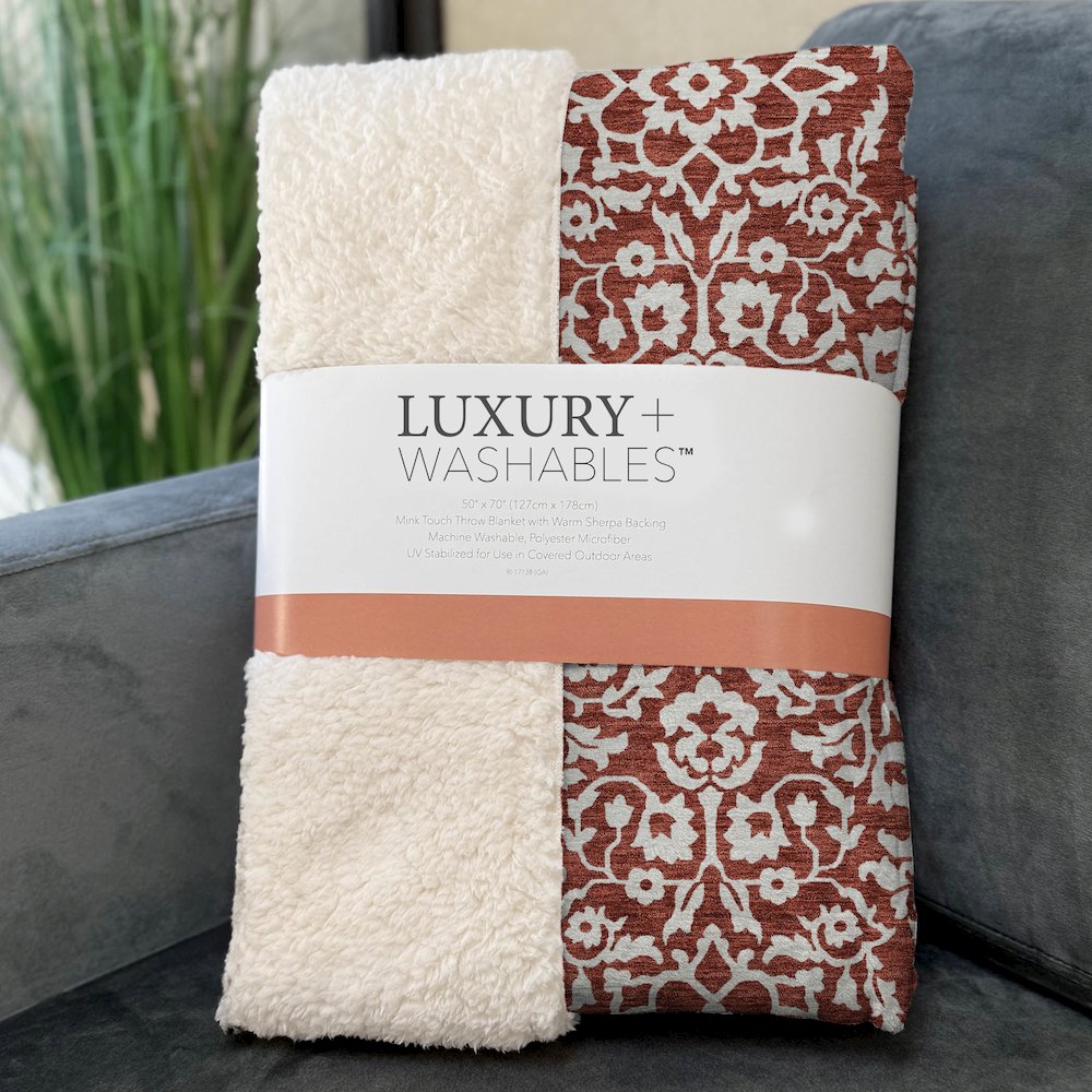 Premium Machine Washable ASB920 Red 50" x 70" Sherpa Throw Blanket. Picture 3
