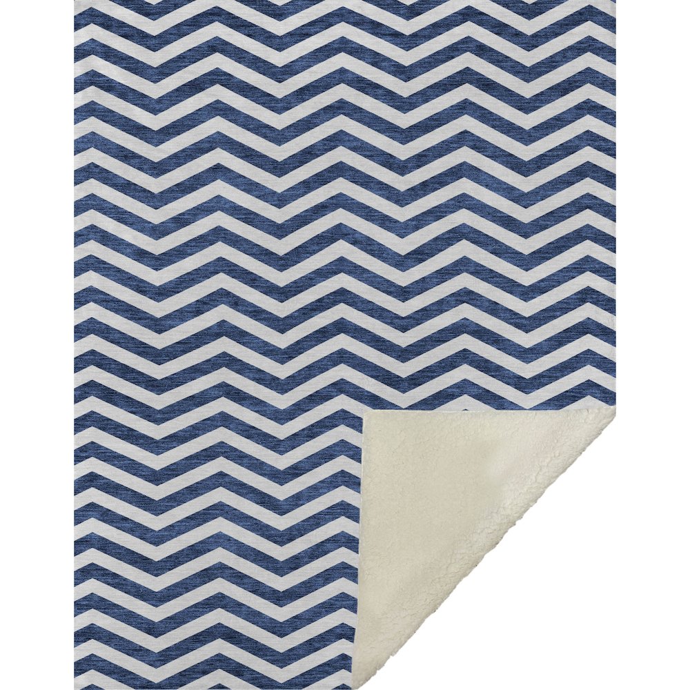 Premium Machine Washable ASB922 Navy 50" x 70" Sherpa Throw Blanket. Picture 1