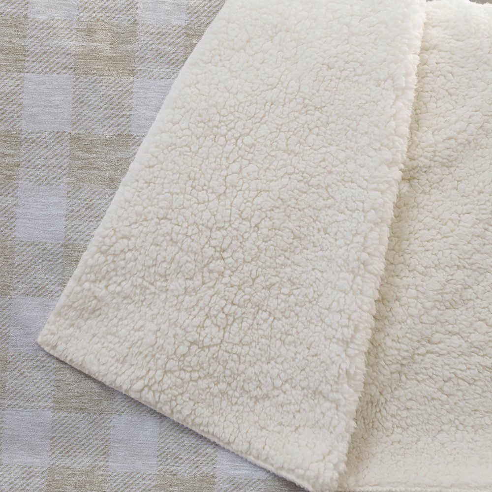 Premium Machine Washable ASB923 Beige 50" x 70" Sherpa Throw Blanket. Picture 2