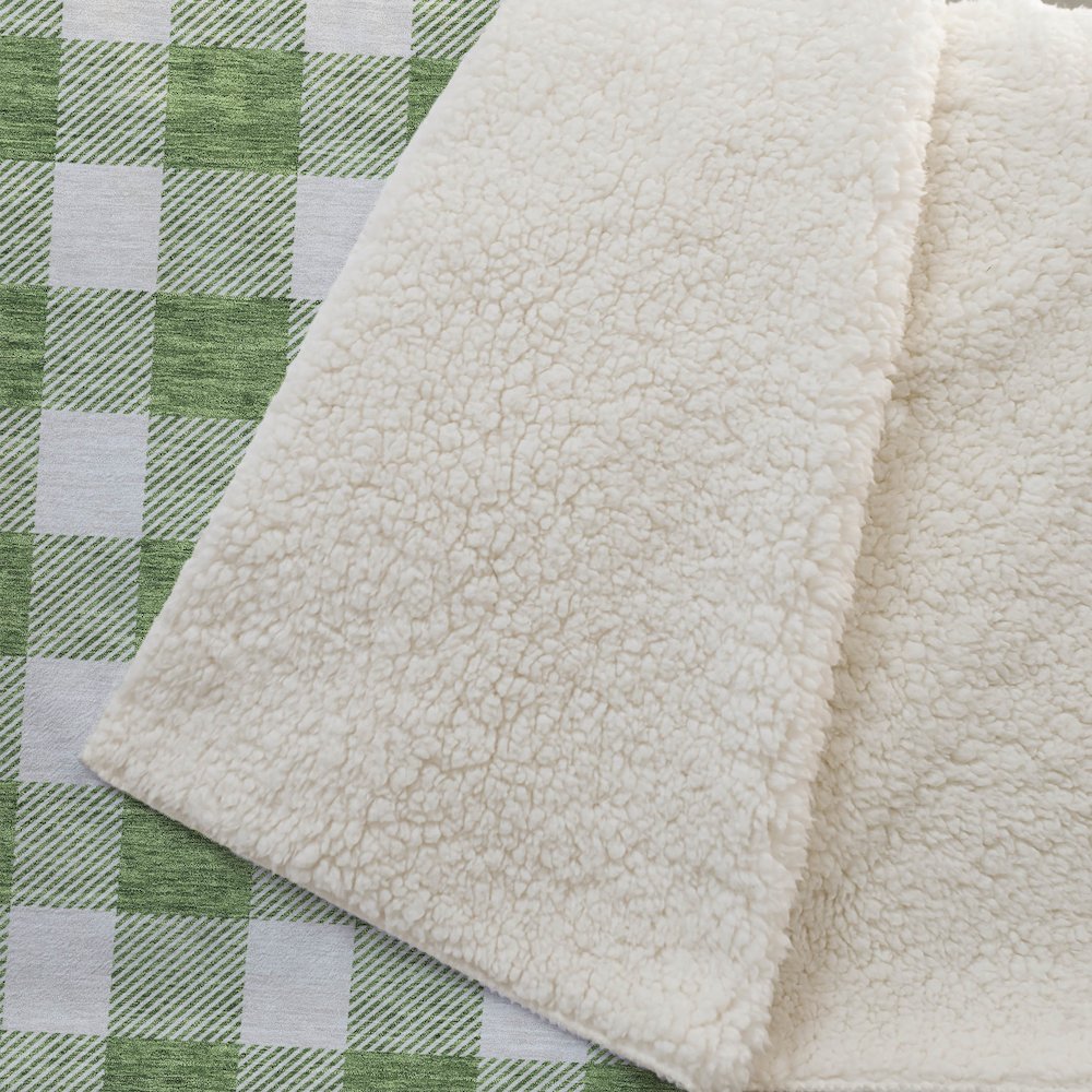 Premium Machine Washable ASB923 Green 50" x 70" Sherpa Throw Blanket. Picture 2