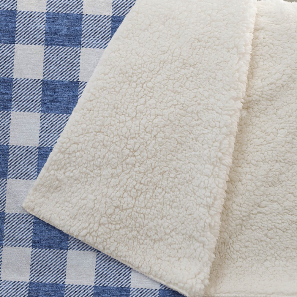Premium Machine Washable ASB923 Navy 50" x 70" Sherpa Throw Blanket. Picture 2