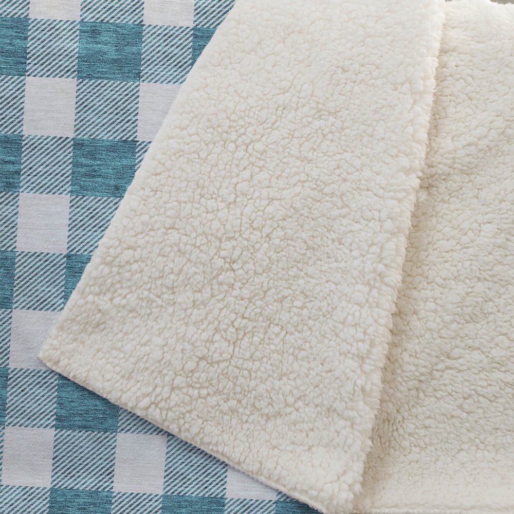 Premium Machine Washable ASB923 Teal 50" x 70" Sherpa Throw Blanket. Picture 2