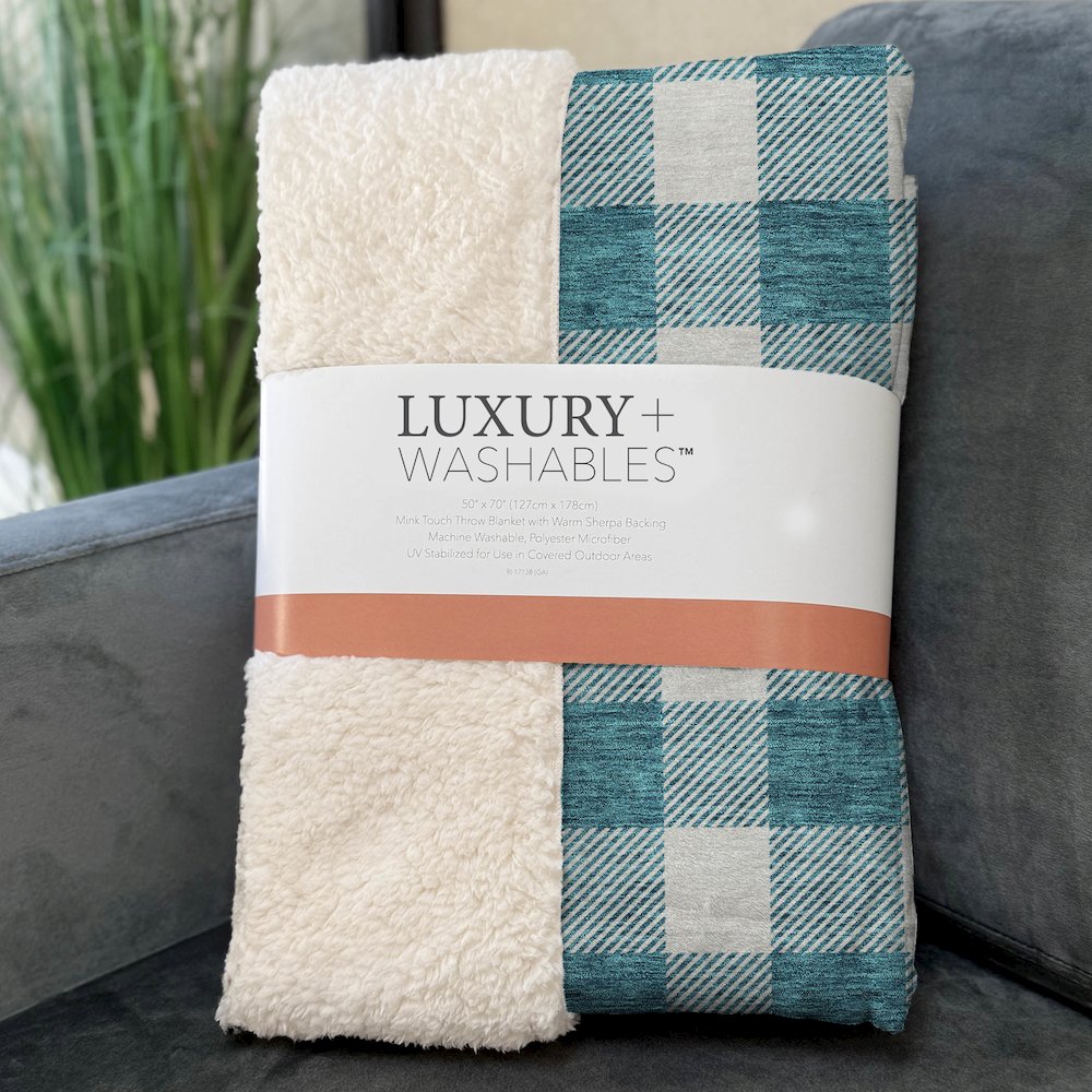 Premium Machine Washable ASB923 Teal 50" x 70" Sherpa Throw Blanket. Picture 3