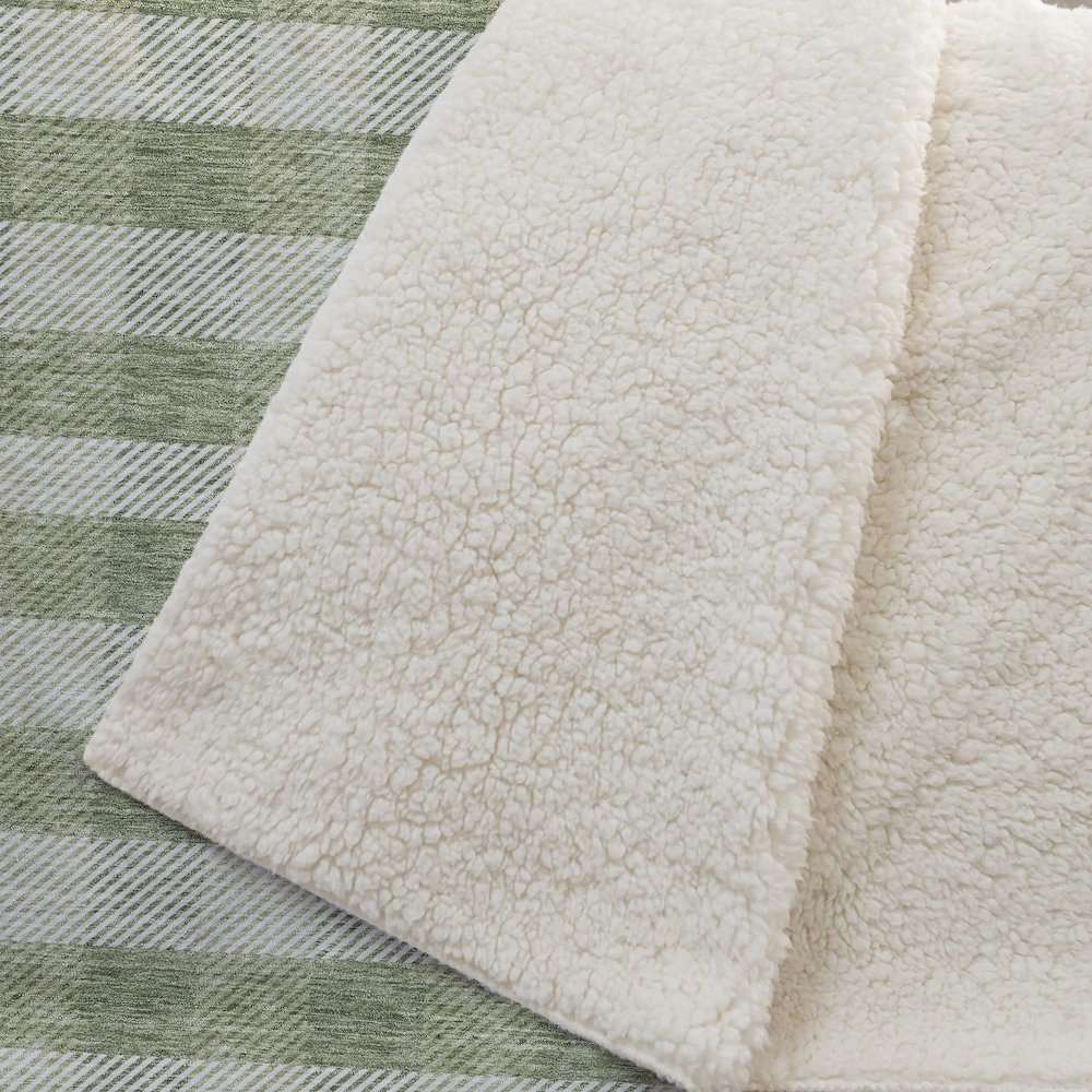 Premium Machine Washable ASB924 Green 50" x 70" Sherpa Throw Blanket. Picture 2