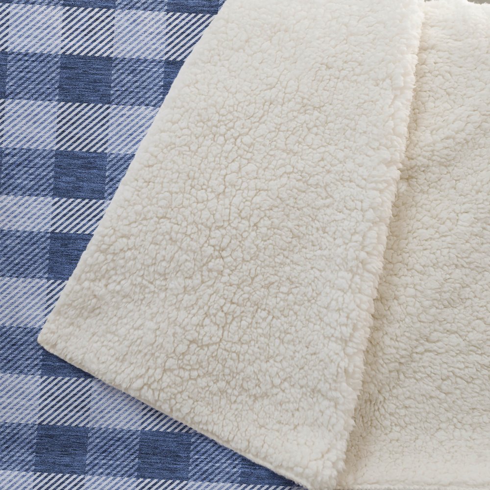 Premium Machine Washable ASB924 Navy 50" x 70" Sherpa Throw Blanket. Picture 2