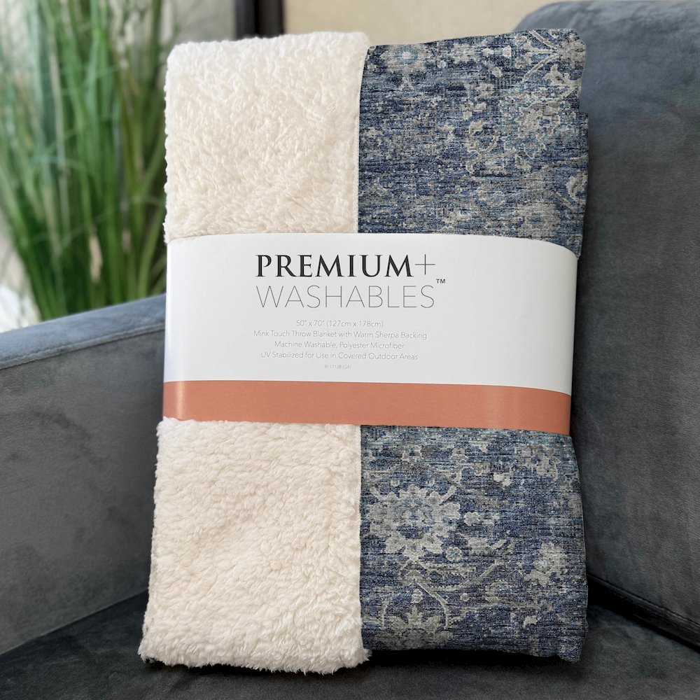 Premium Machine Washable ASB92 Blue 50" x 70" Sherpa Throw Blanket. Picture 3