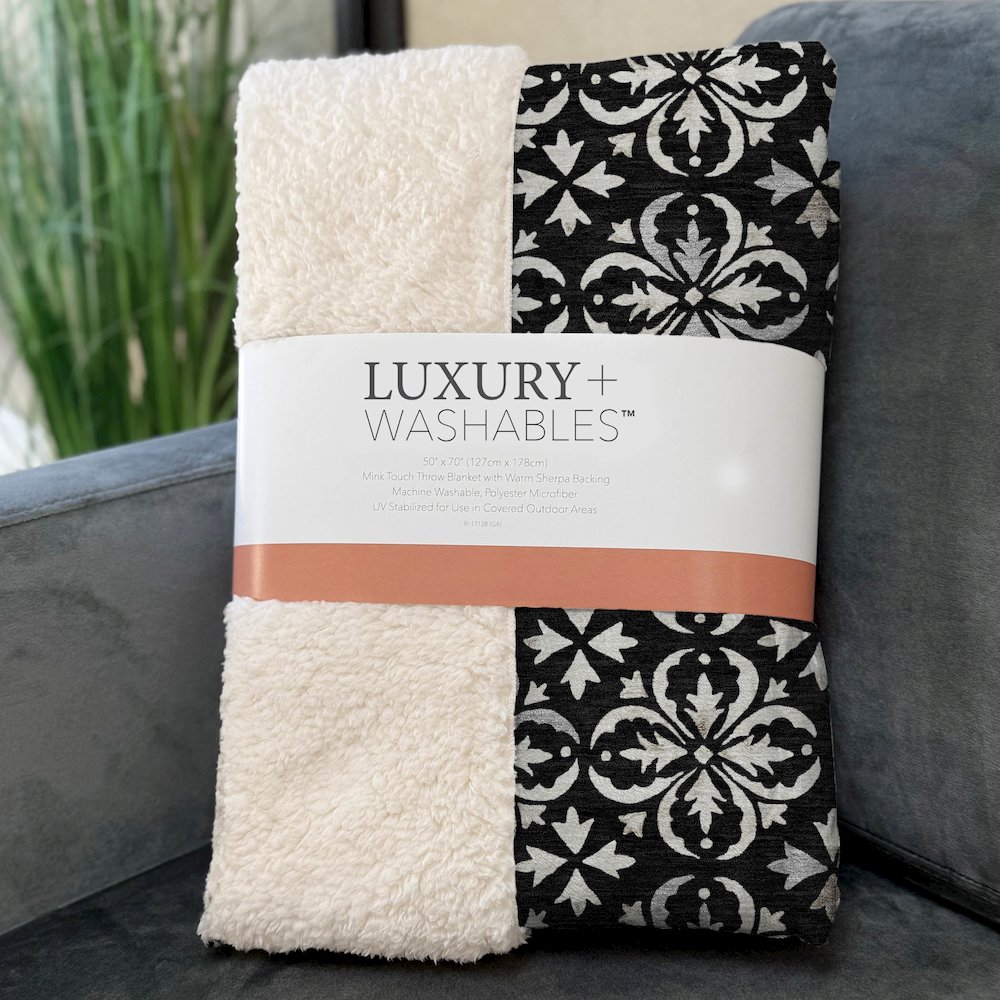 Premium Machine Washable ASB930 Black 50" x 70" Sherpa Throw Blanket. Picture 3