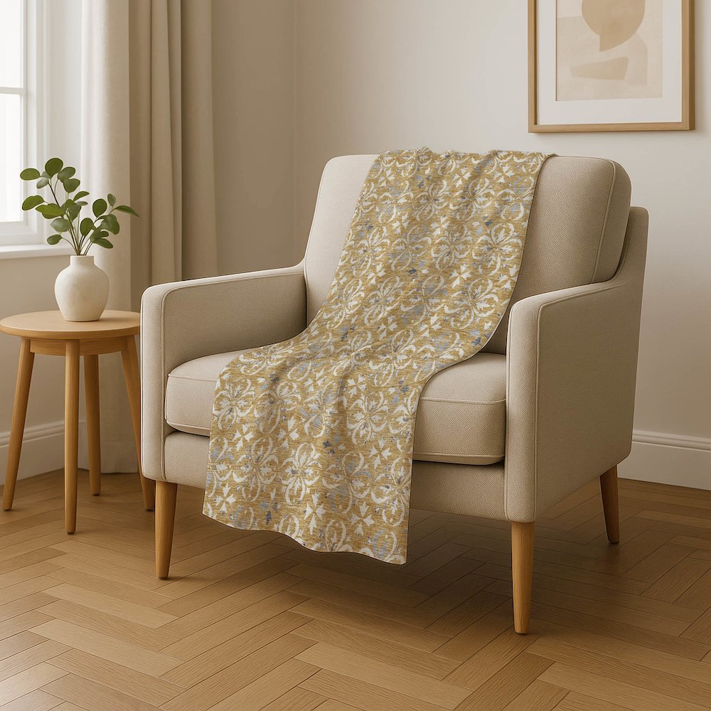 Premium Machine Washable ASB930 Gold 50" x 70" Sherpa Throw Blanket. Picture 4