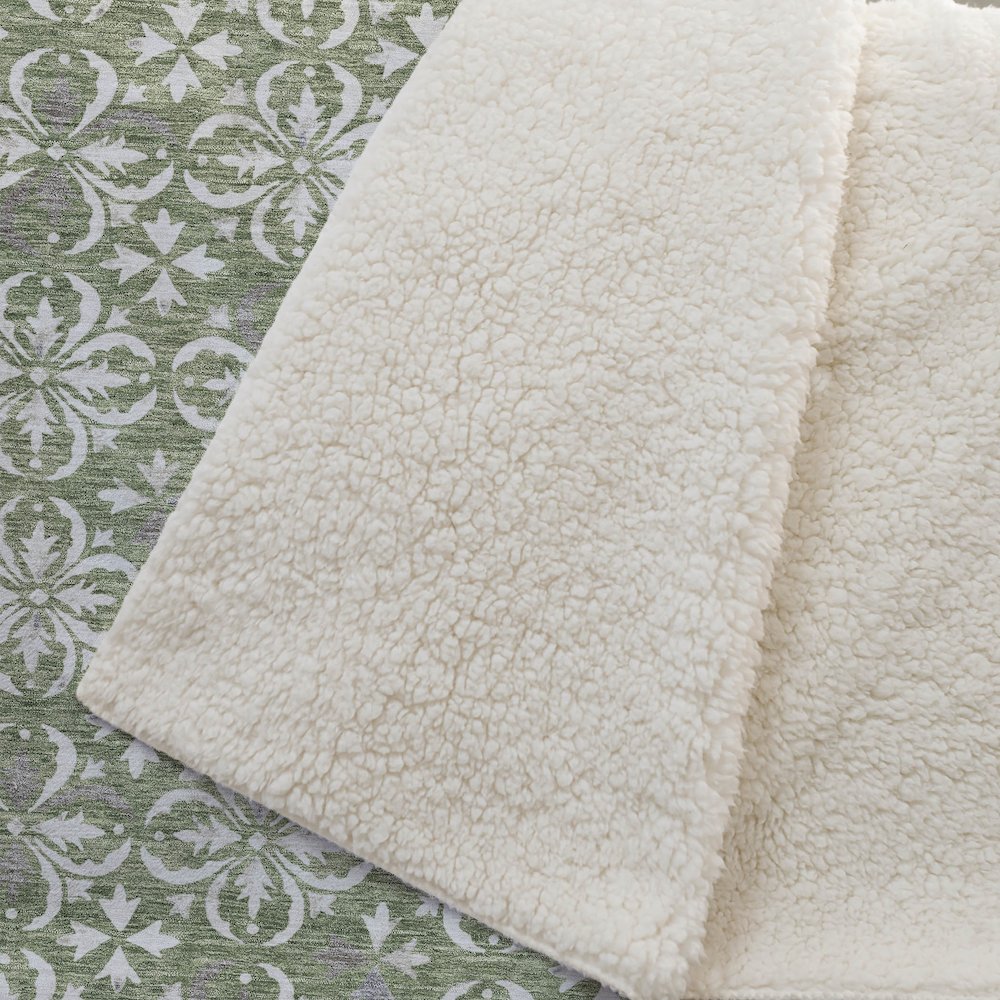 Premium Machine Washable ASB930 Green 50" x 70" Sherpa Throw Blanket. Picture 2