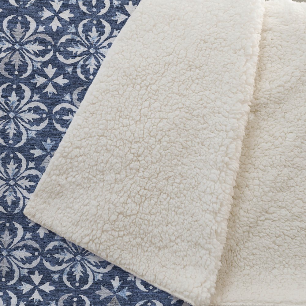 Premium Machine Washable ASB930 Navy 50" x 70" Sherpa Throw Blanket. Picture 2