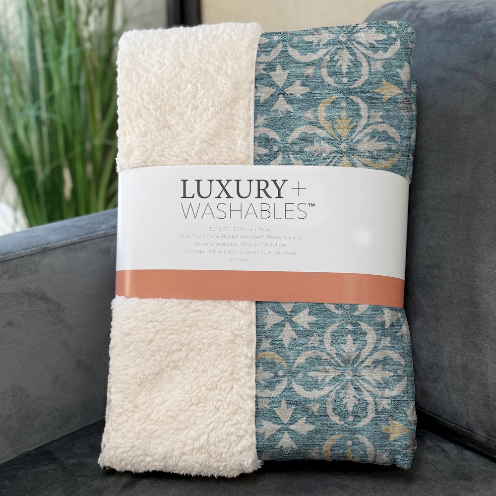 Premium Machine Washable ASB930 Teal 50" x 70" Sherpa Throw Blanket. Picture 3