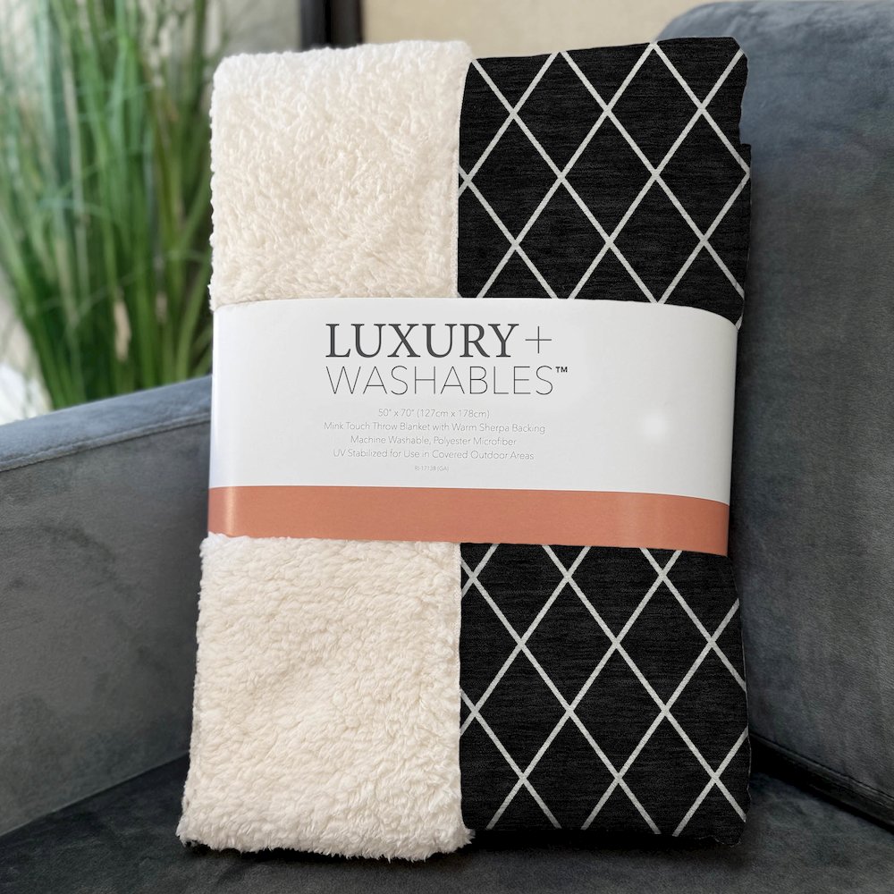 Premium Machine Washable ASB932 Black 50" x 70" Sherpa Throw Blanket. Picture 3