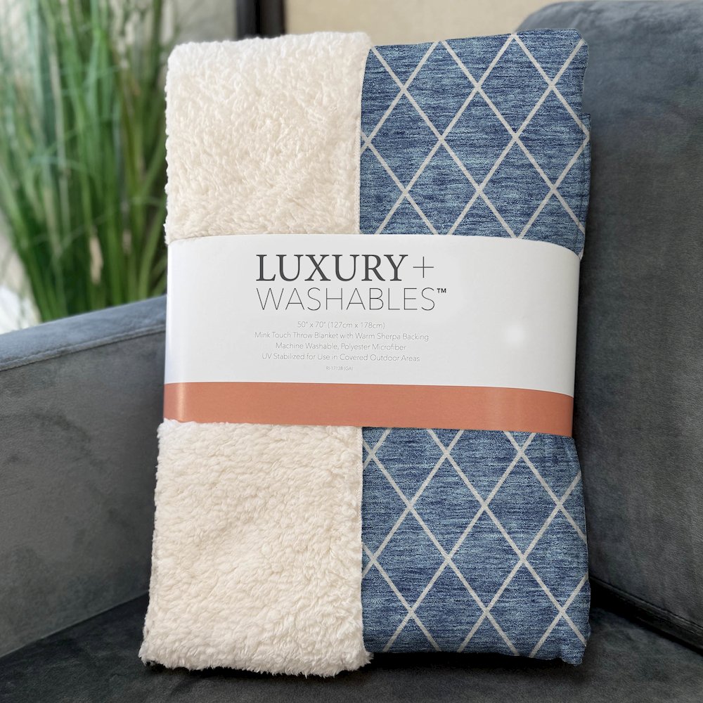Premium Machine Washable ASB932 Denim 50" x 70" Sherpa Throw Blanket. Picture 3