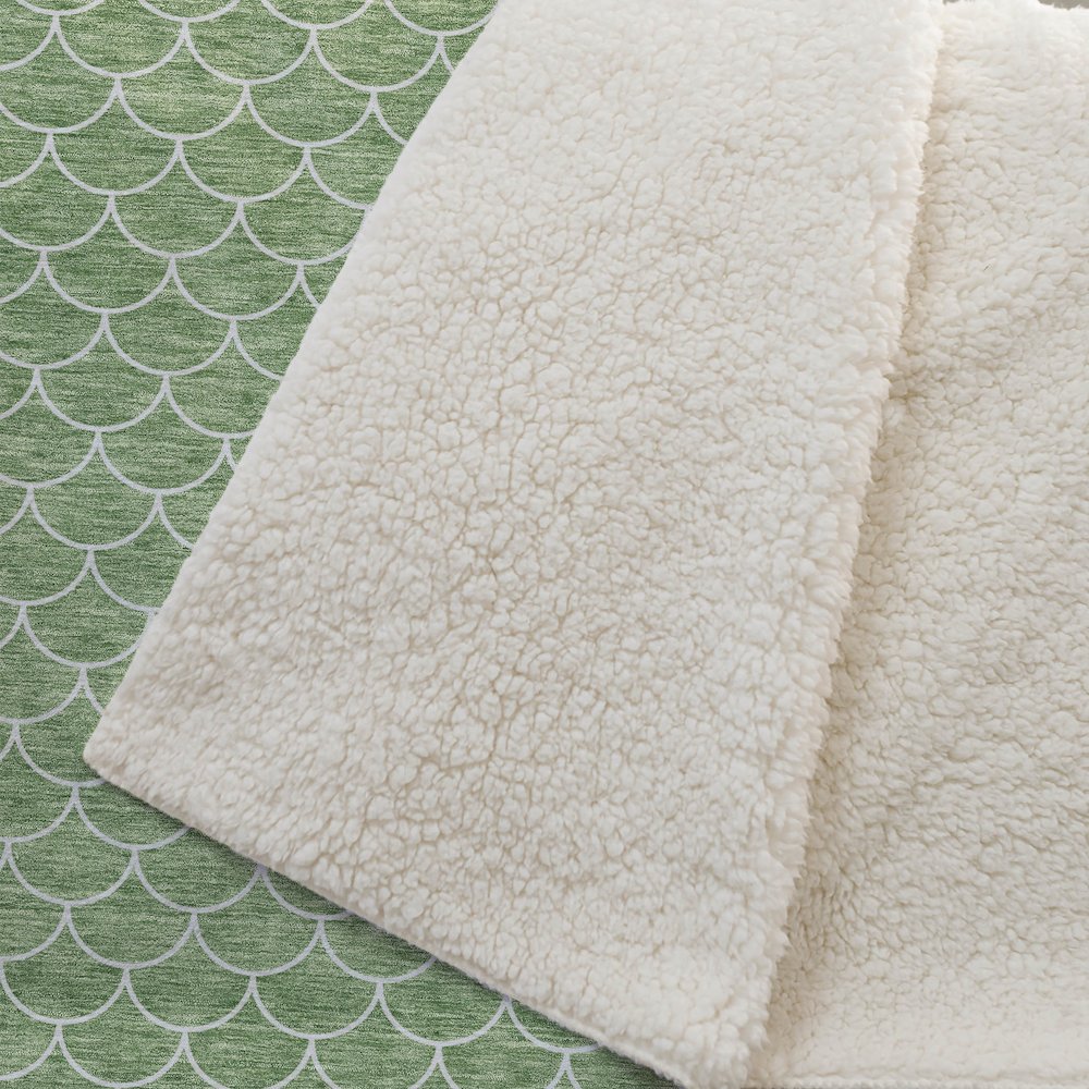 Premium Machine Washable ASB933 Green 50" x 70" Sherpa Throw Blanket. Picture 2