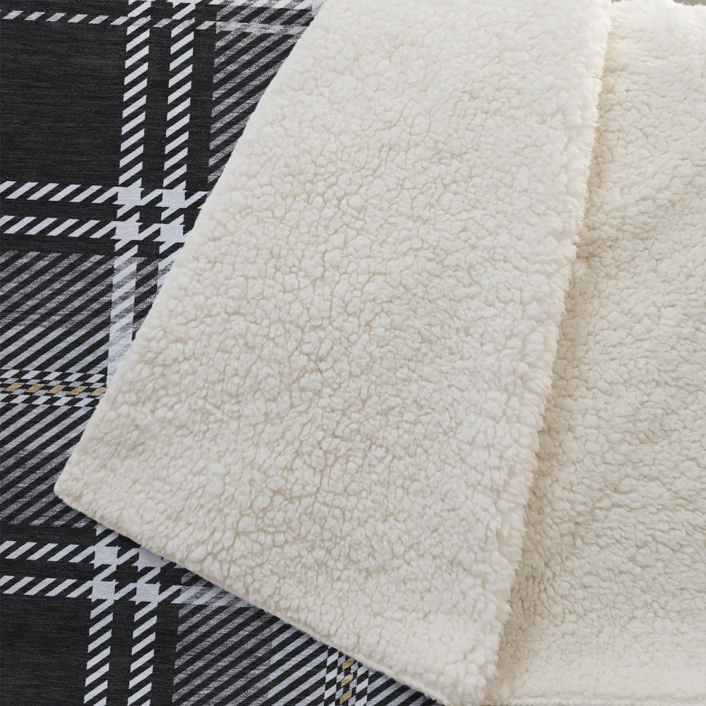 Premium Machine Washable ASB935 Black 50" x 70" Sherpa Throw Blanket. Picture 2