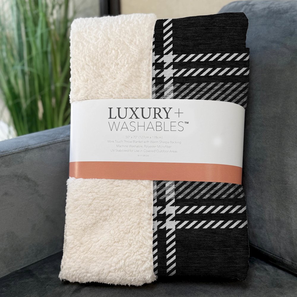 Premium Machine Washable ASB935 Black 50" x 70" Sherpa Throw Blanket. Picture 3