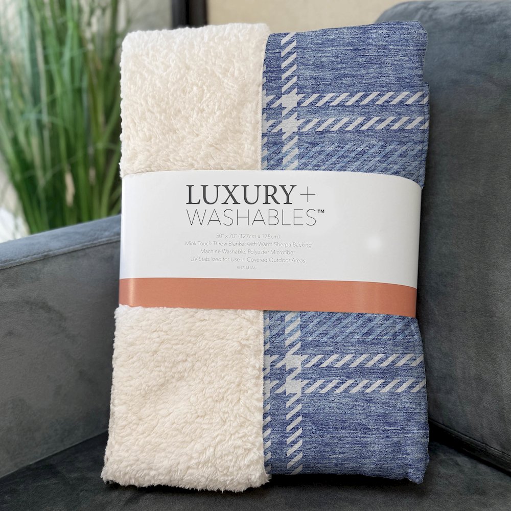 Premium Machine Washable ASB935 Denim 50" x 70" Sherpa Throw Blanket. Picture 3
