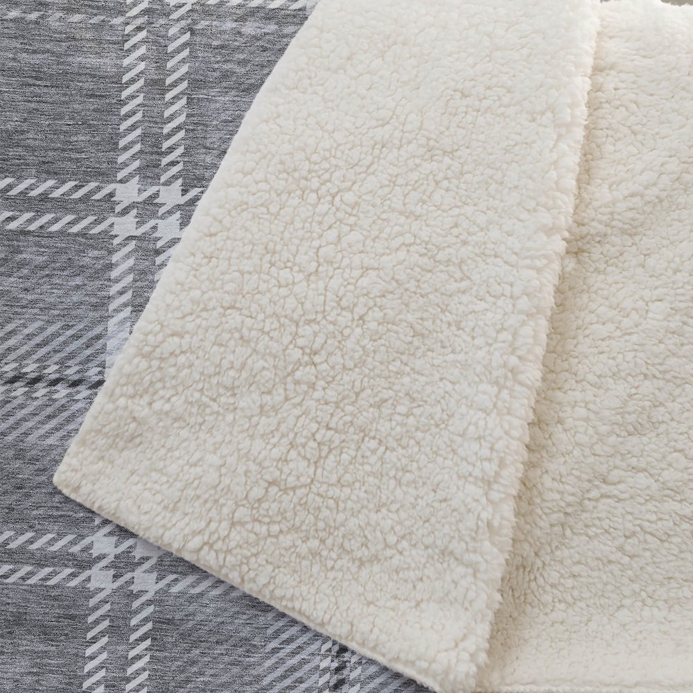 Premium Machine Washable ASB935 Gray 50" x 70" Sherpa Throw Blanket. Picture 2