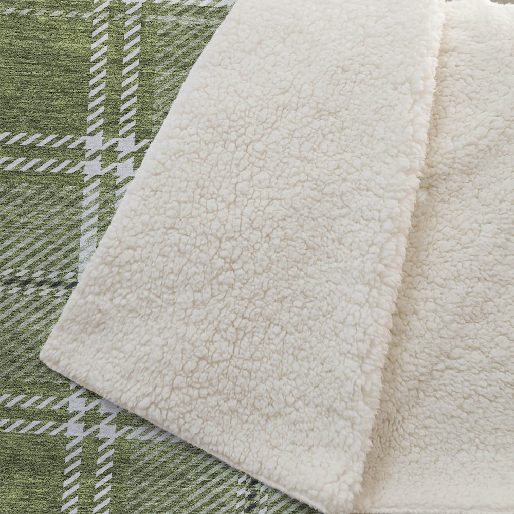 Premium Machine Washable ASB935 Green 50" x 70" Sherpa Throw Blanket. Picture 2