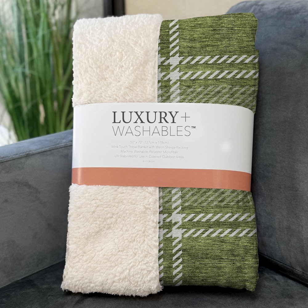 Premium Machine Washable ASB935 Green 50" x 70" Sherpa Throw Blanket. Picture 3