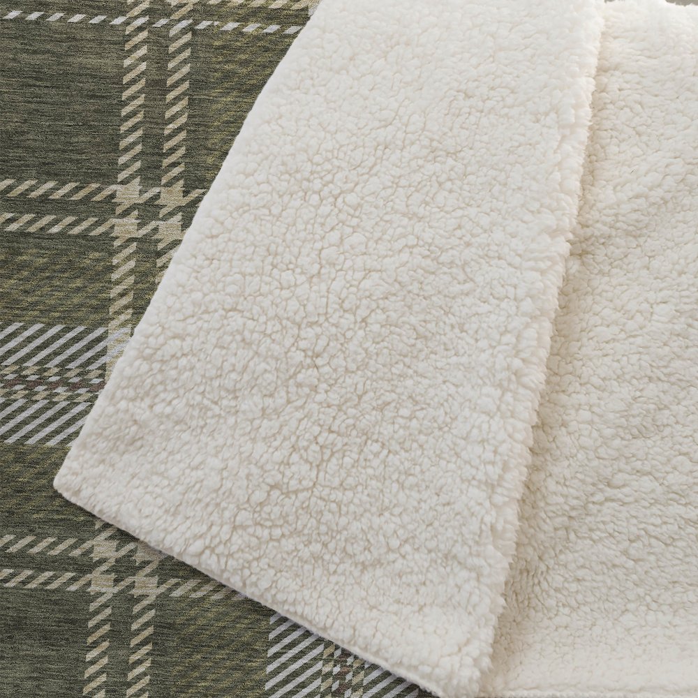 Premium Machine Washable ASB935 Olive 50" x 70" Sherpa Throw Blanket. Picture 2