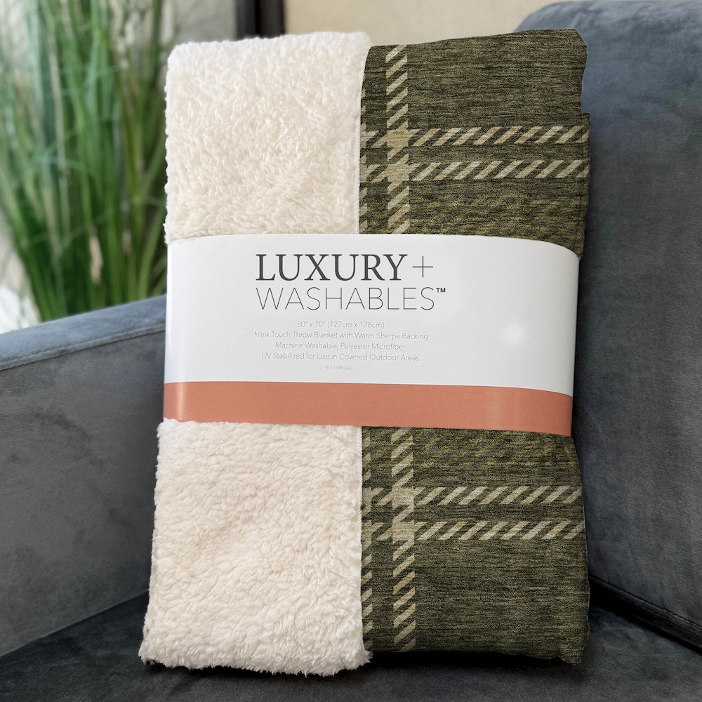 Premium Machine Washable ASB935 Olive 50" x 70" Sherpa Throw Blanket. Picture 3