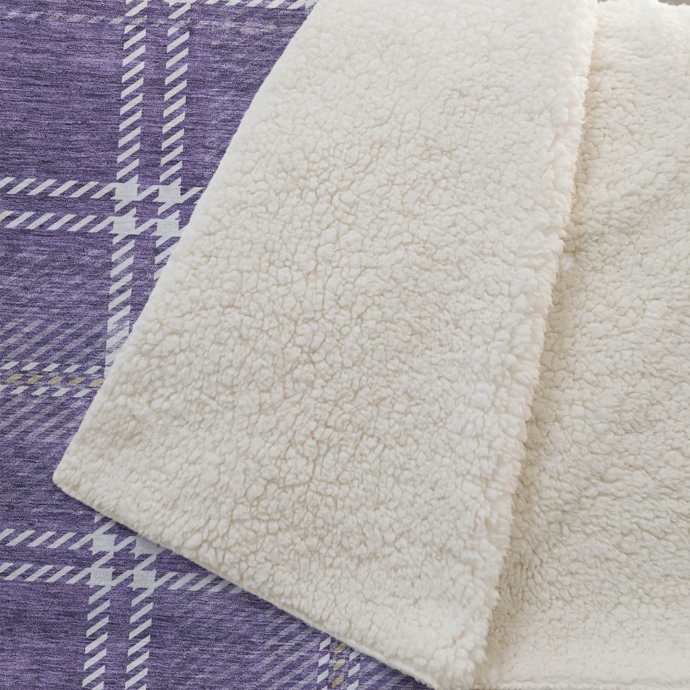 Premium Machine Washable ASB935 Purple 50" x 70" Sherpa Throw Blanket. Picture 2