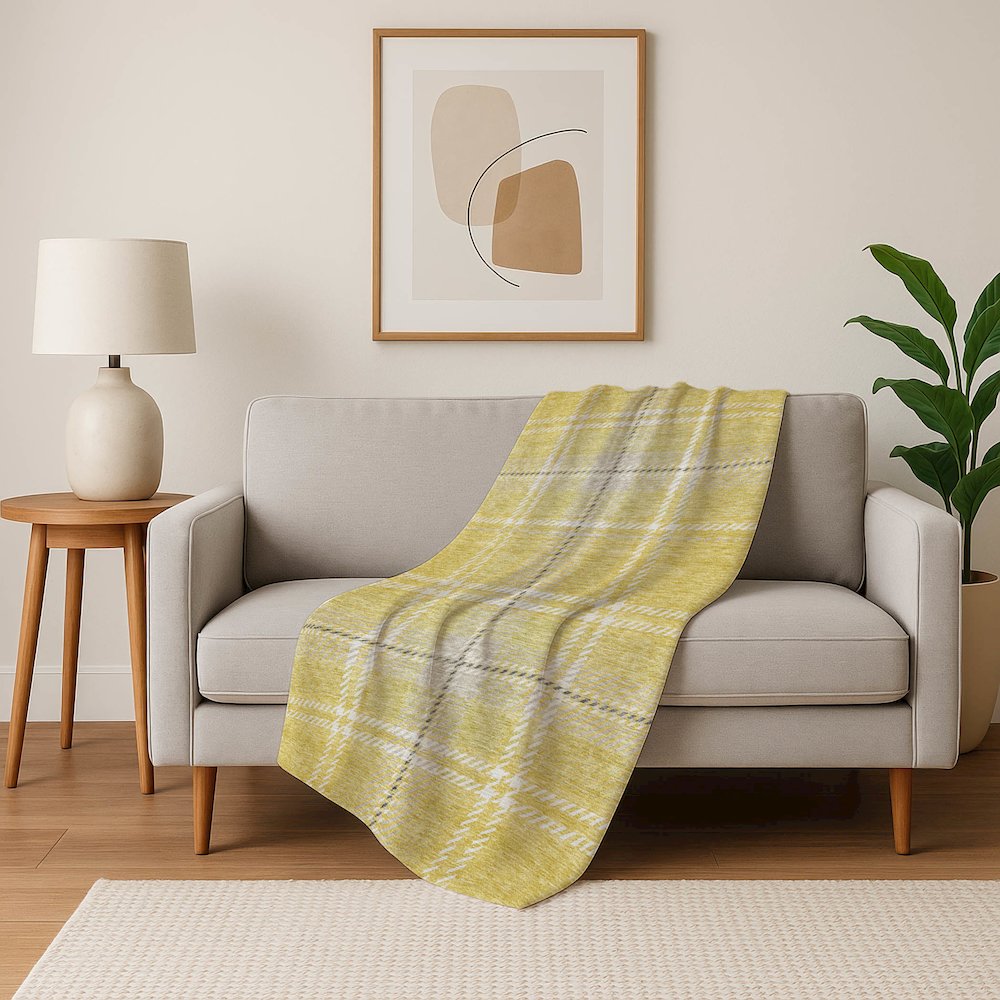 Premium Machine Washable ASB935 Yellow 50" x 70" Sherpa Throw Blanket. Picture 5