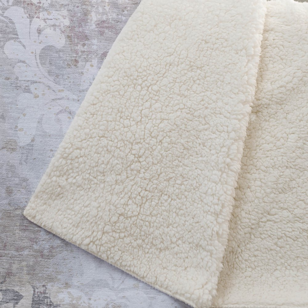 Premium Machine Washable ASB936 Ivory 50" x 70" Sherpa Throw Blanket. Picture 2