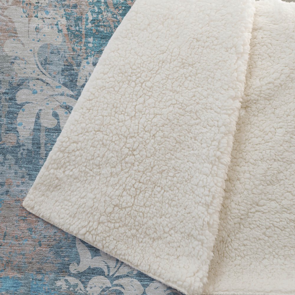 Premium Machine Washable ASB936 Teal 50" x 70" Sherpa Throw Blanket. Picture 2