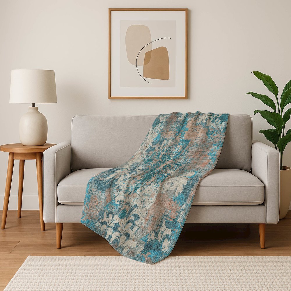 Premium Machine Washable ASB936 Teal 50" x 70" Sherpa Throw Blanket. Picture 5