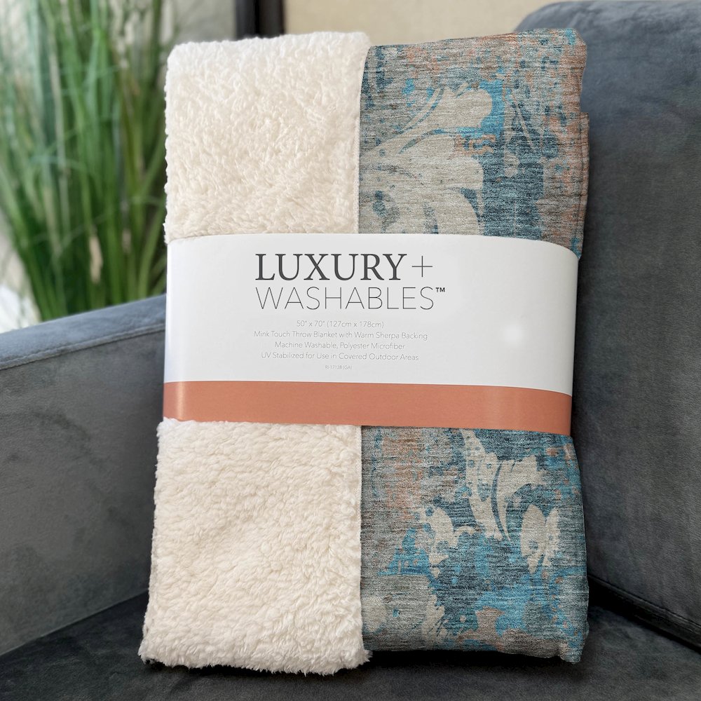 Premium Machine Washable ASB936 Teal 50" x 70" Sherpa Throw Blanket. Picture 3