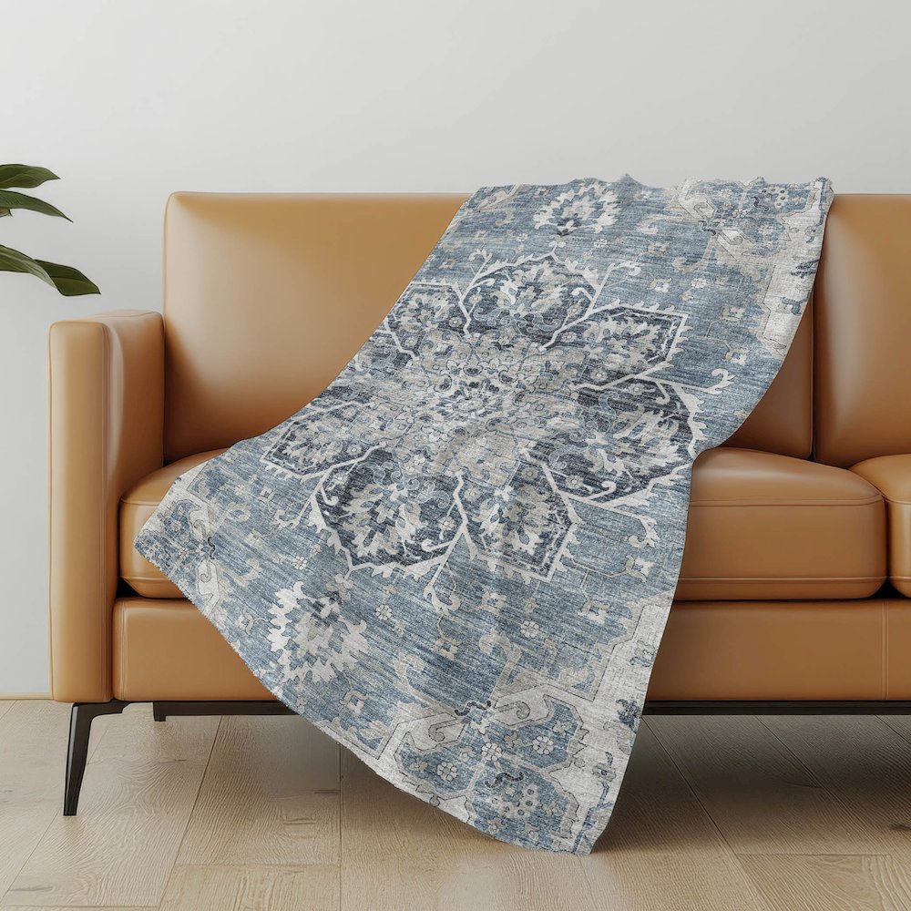 Premium Machine Washable ASB93 Blue 50" x 70" Sherpa Throw Blanket. Picture 4