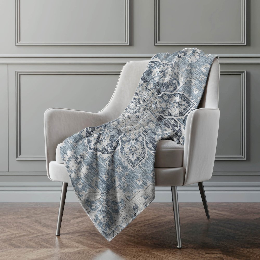 Premium Machine Washable ASB93 Blue 50" x 70" Sherpa Throw Blanket. Picture 5