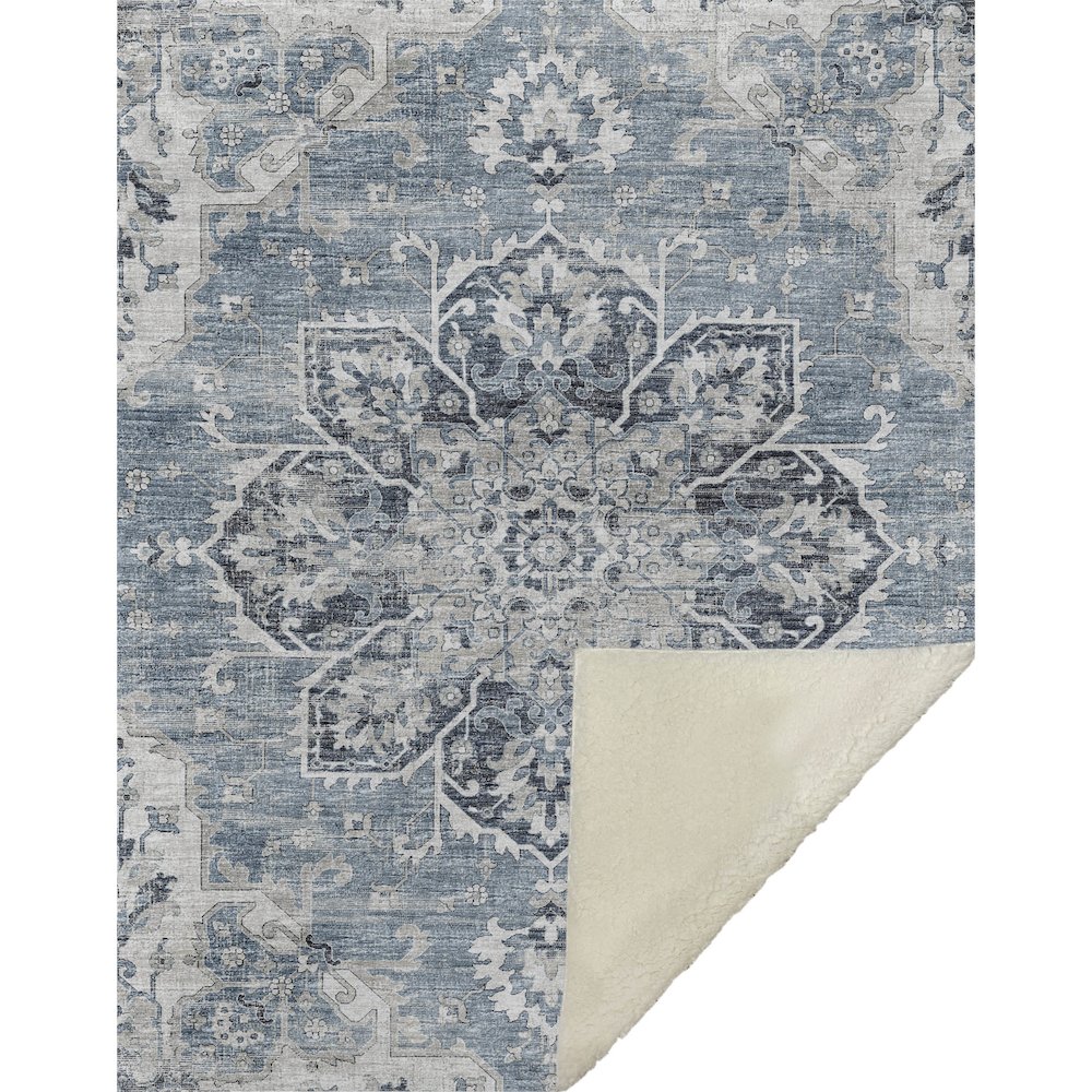 Premium Machine Washable ASB93 Blue 50" x 70" Sherpa Throw Blanket. Picture 1