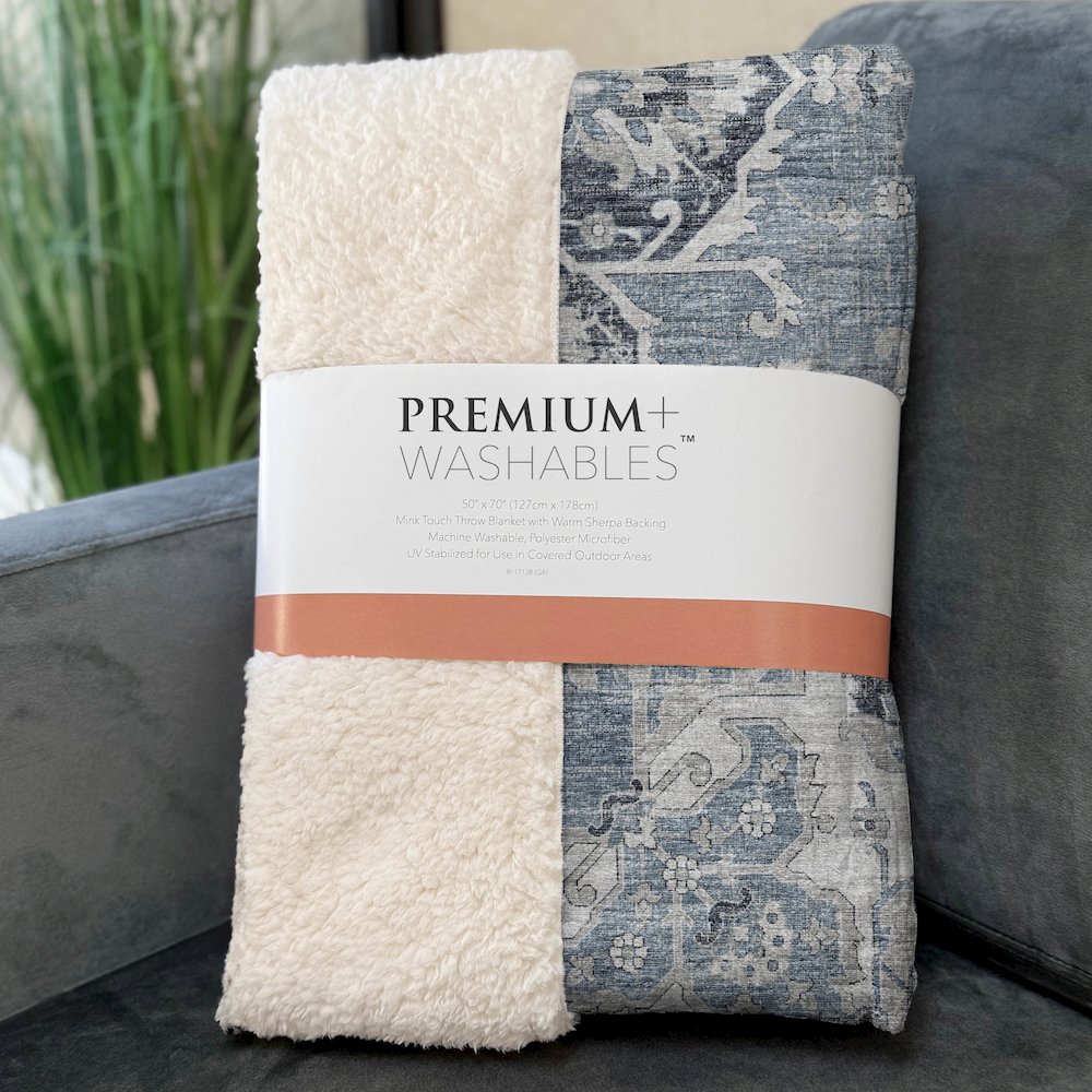 Premium Machine Washable ASB93 Blue 50" x 70" Sherpa Throw Blanket. Picture 3
