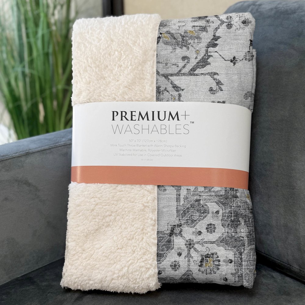 Premium Machine Washable ASB93 Fog 50" x 70" Sherpa Throw Blanket. Picture 3