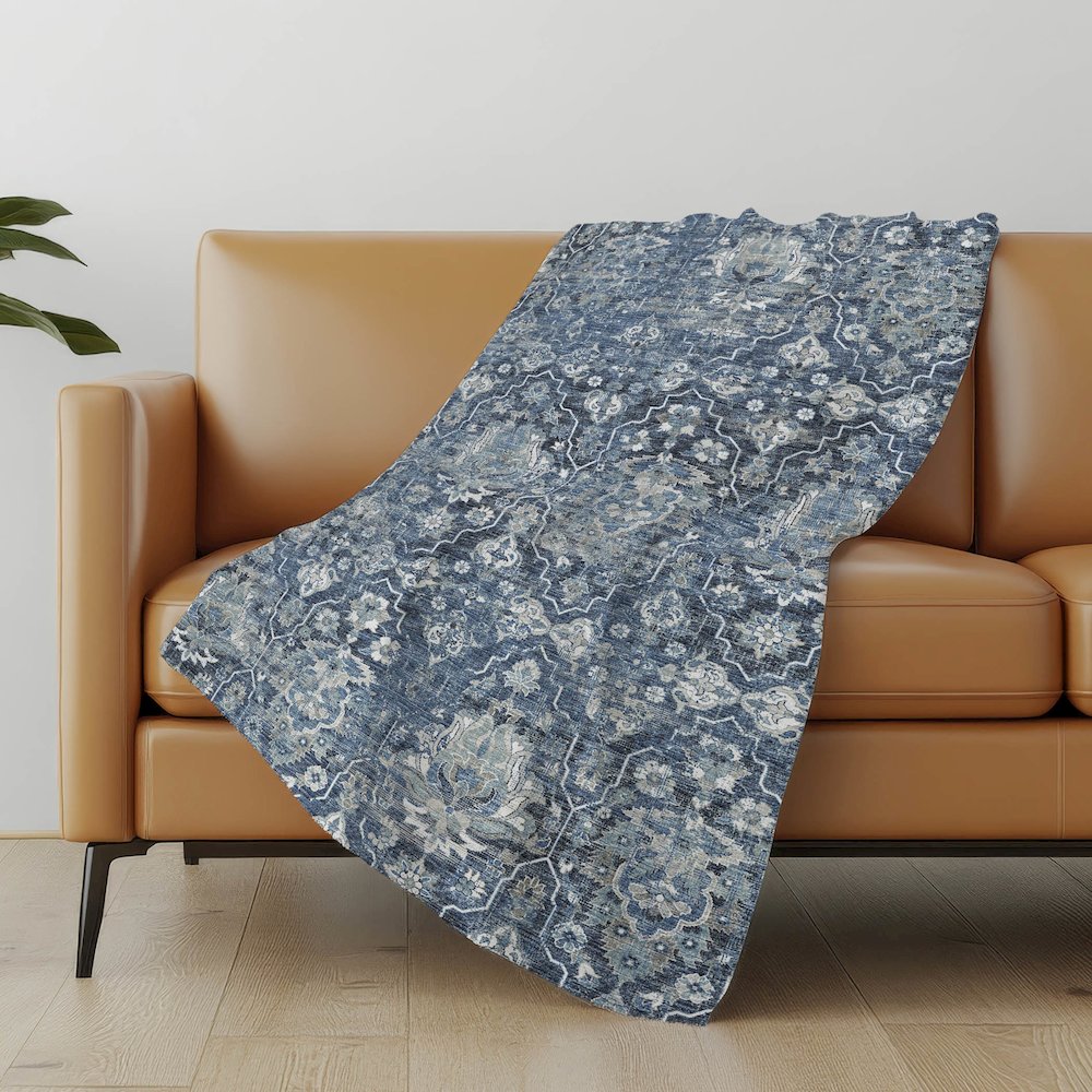 Premium Machine Washable ASB94 Blue 50" x 70" Sherpa Throw Blanket. Picture 4
