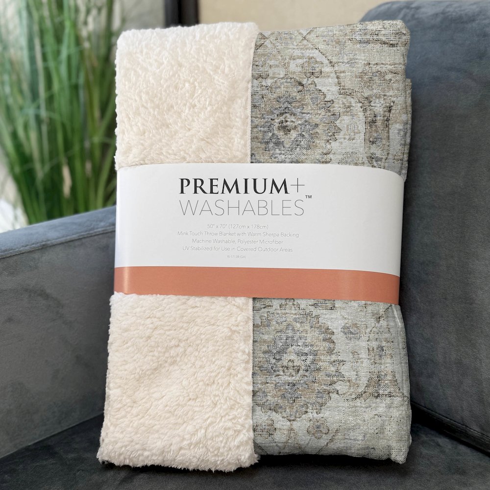 Premium Machine Washable ASB95 Linen 50" x 70" Sherpa Throw Blanket. Picture 3