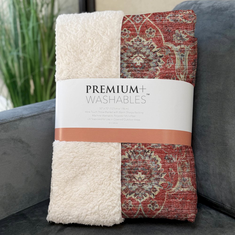 Premium Machine Washable ASB95 Red 50" x 70" Sherpa Throw Blanket. Picture 3
