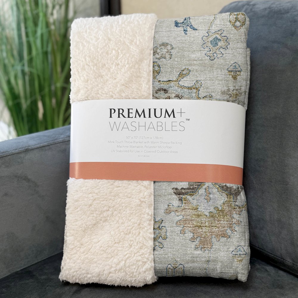 Premium Machine Washable ASB96 Linen 50" x 70" Sherpa Throw Blanket. Picture 3