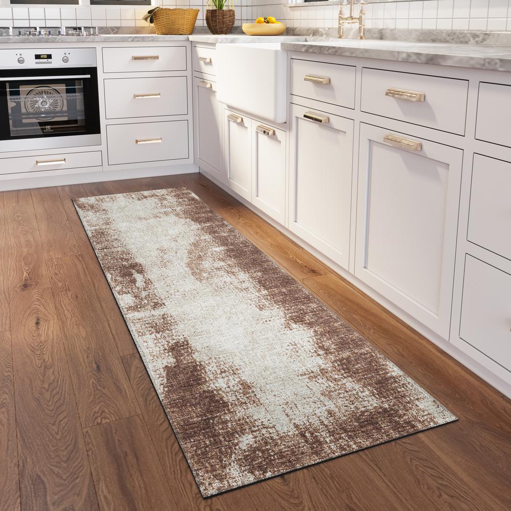 Rylee Brown Transitional Abstract 2'3" x 7'6" Runner Rug Brown ARY31. Picture 1