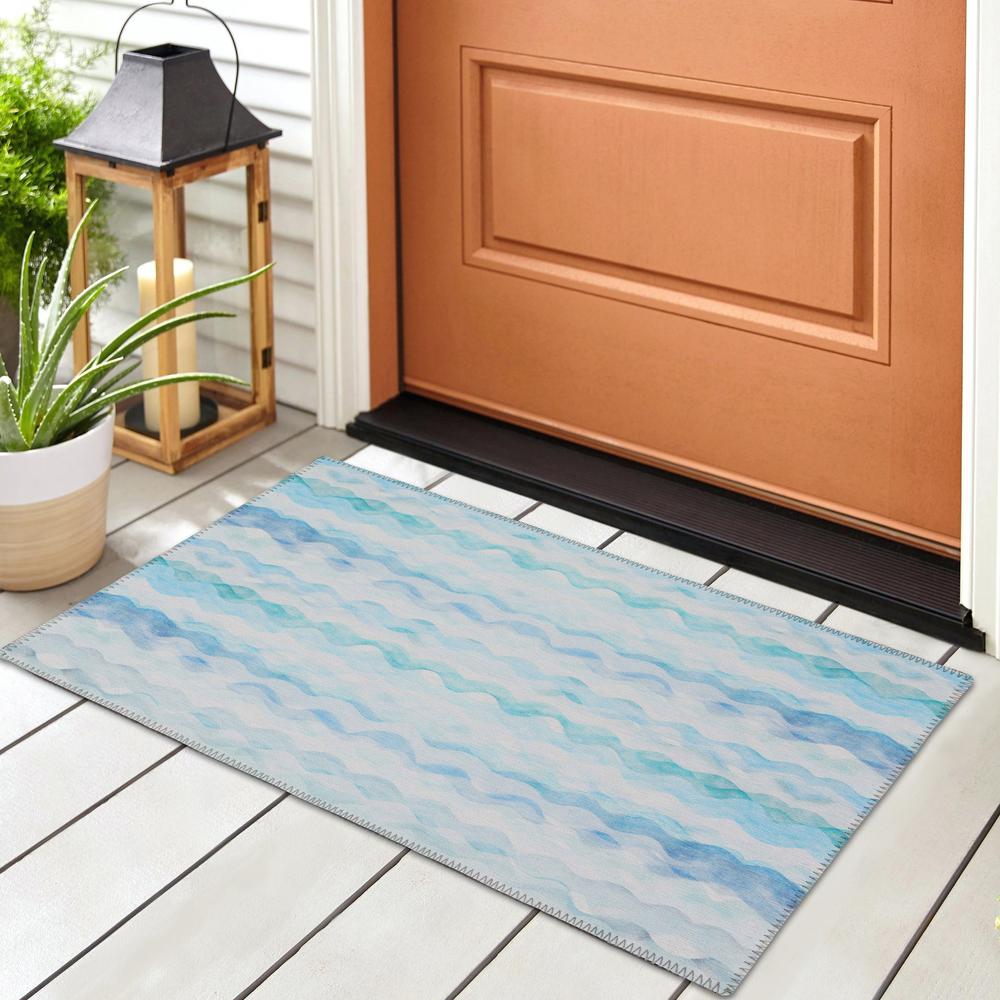 Indoor/Outdoor Surfside ASR46 Blue Washable 1'8" x 2'6" Rug. Picture 2