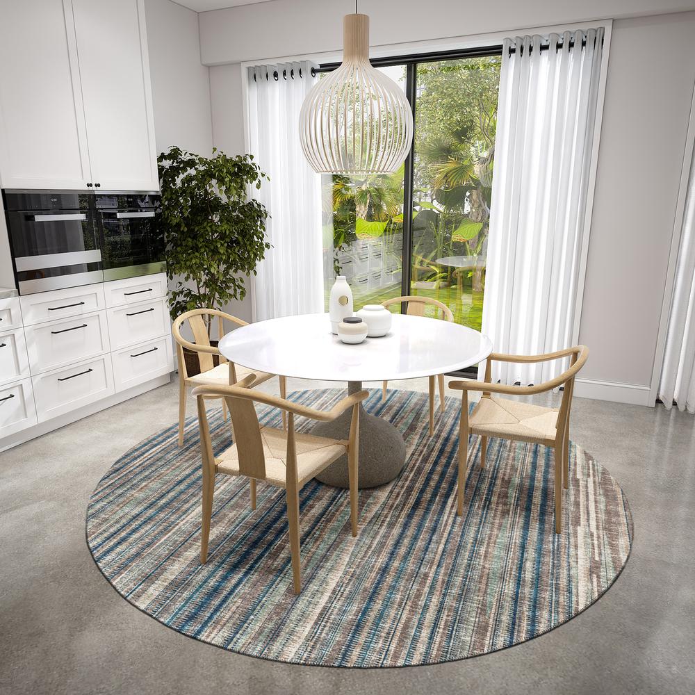 Waverly Earth Contemporary Striped 8' x 8' Round Rug Earth AWA31. Picture 1