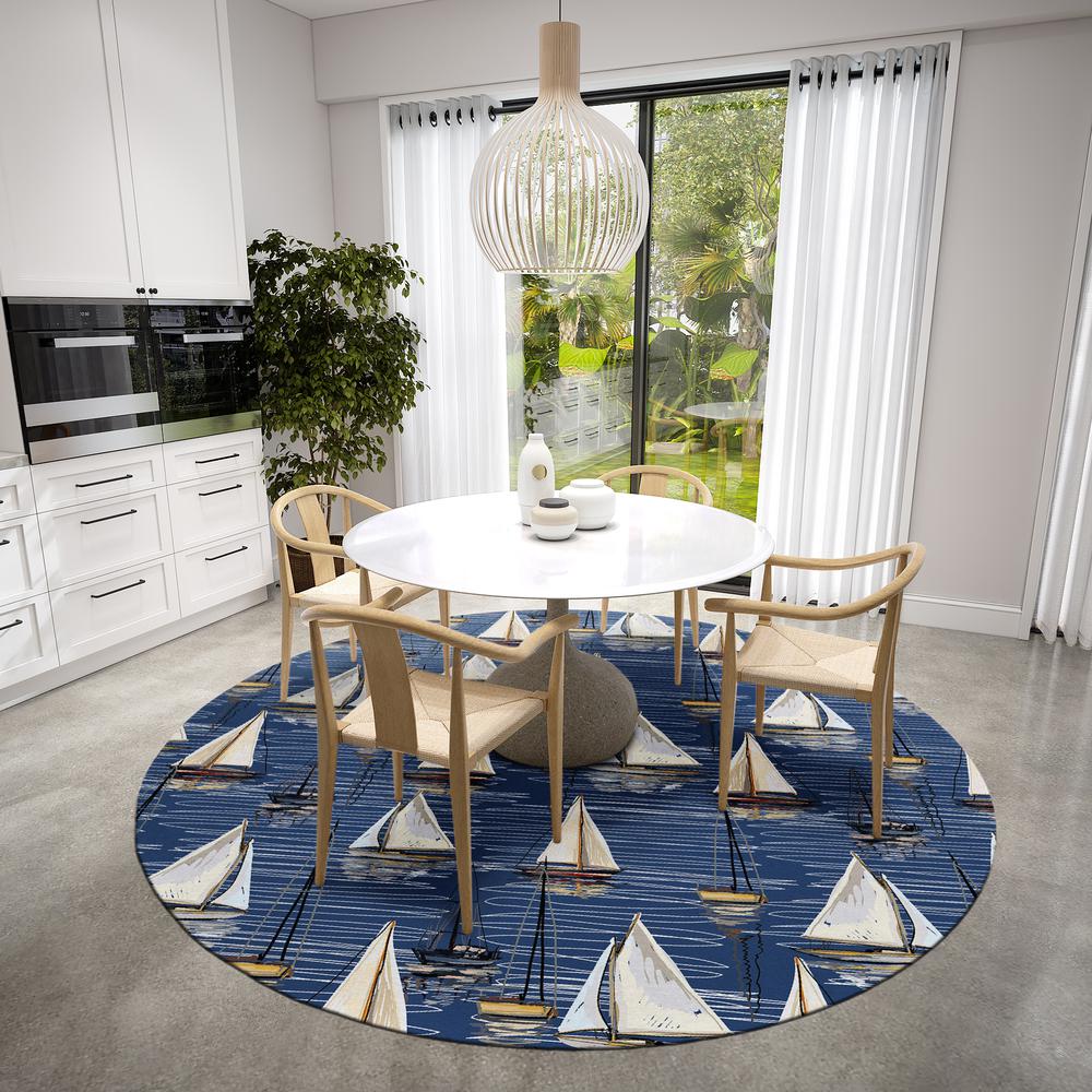 Indoor/Outdoor Harpswell AHP38 Blue Washable 8' x 8' Round Rug. Picture 2