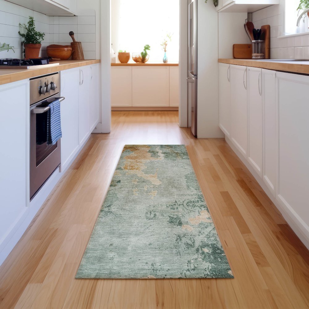 Luxury Washable Indoor/Outdoor Bresca Seafoam 2'3" x 7'6" Runner Rug. Picture 5