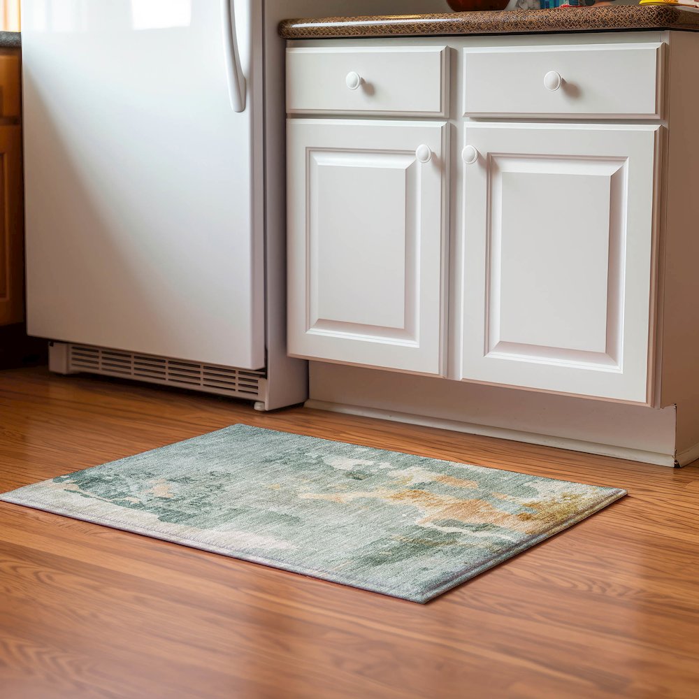 Luxury Washable Indoor/Outdoor Bresca Seafoam 1'8" x 2'6" Rug. Picture 5