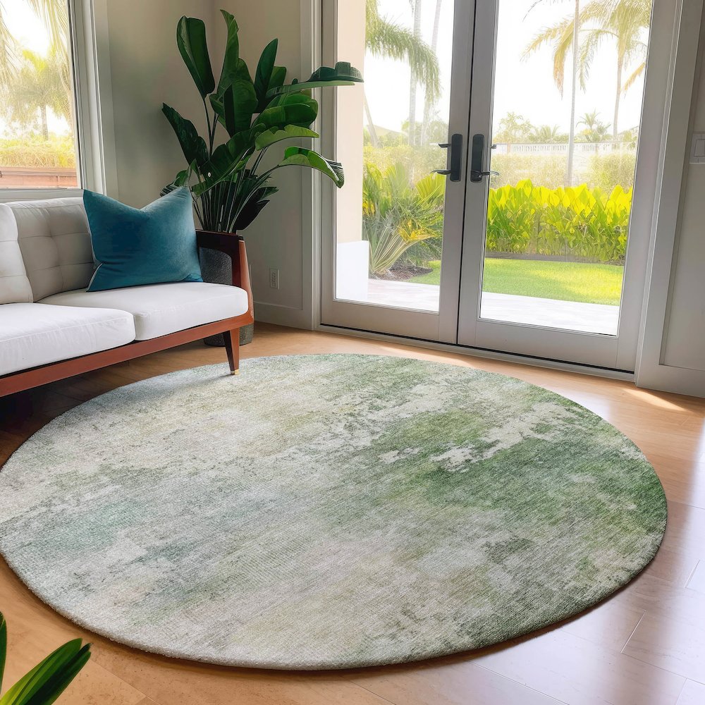 Luxury Washable Indoor/Outdoor Bresca Aloe 8' x 8' Round Rug. Picture 5