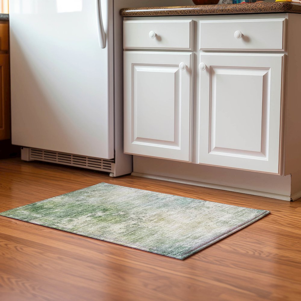Luxury Washable Indoor/Outdoor Bresca Aloe 1'8" x 2'6" Rug. Picture 5